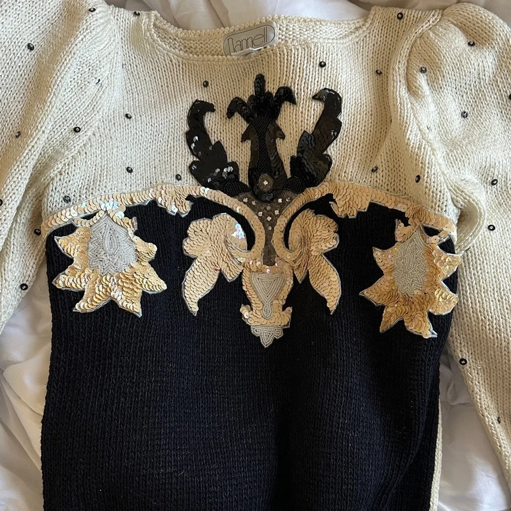 Vintage Nannell Black Cream Sweater Embellishments - Picture 1 of 11